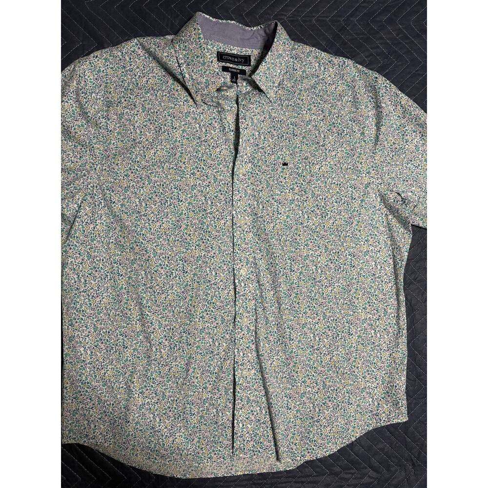 Men’s Short Sleeve Floral Button Down Crown & Ivy Size Large Floral Design